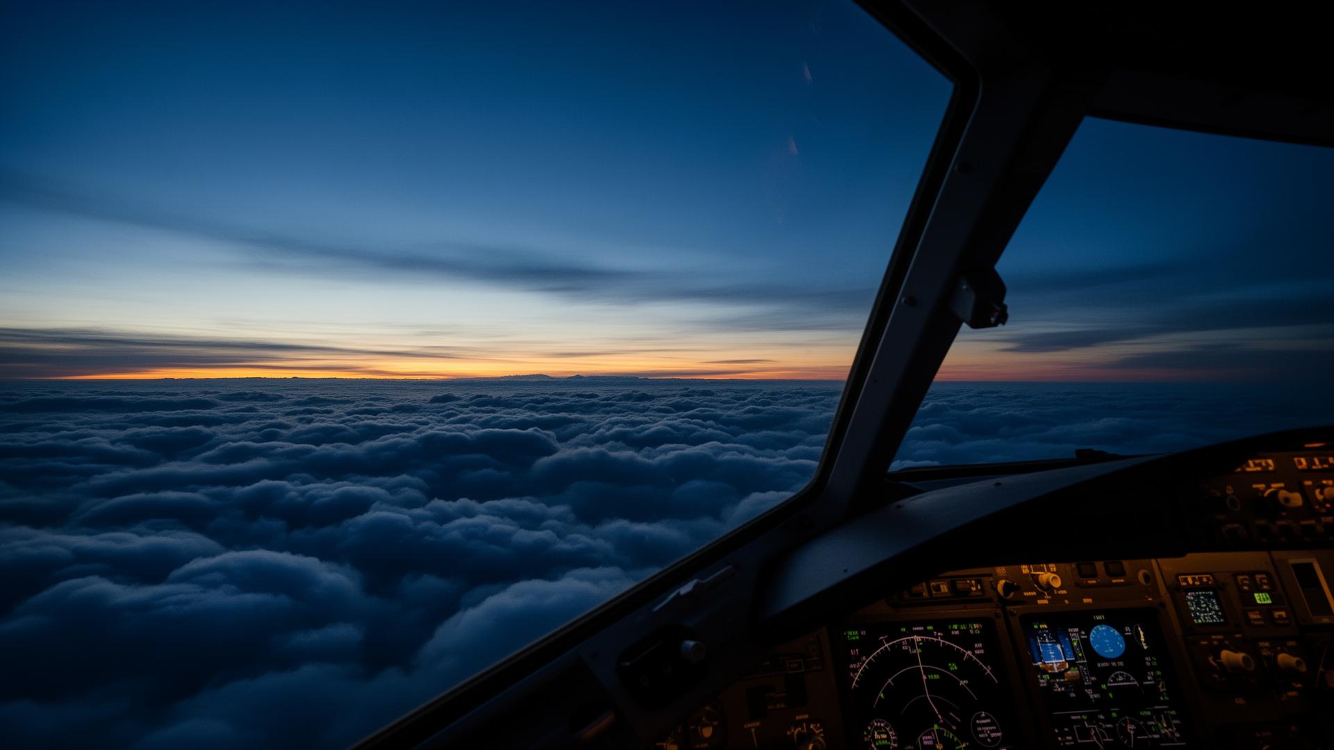View from the cockpit at dusk